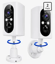 2-Pack 2K Wi-Fi Security Cameras 355° Pan PIR Night Vision 2-Way Audio IP65