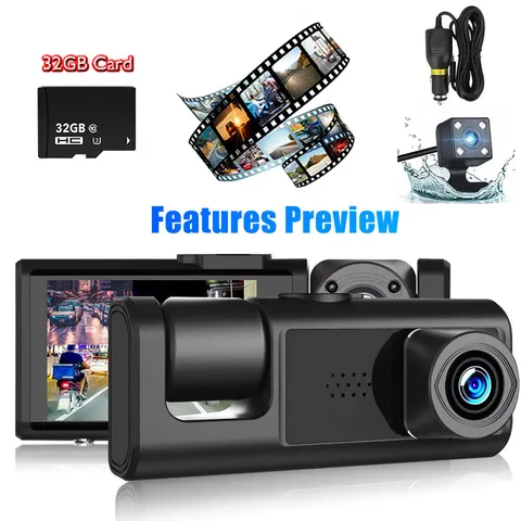 3 lenses Camara De Seguridad Dash Cam Para Carro Auto Delantero/Trasero/Interior