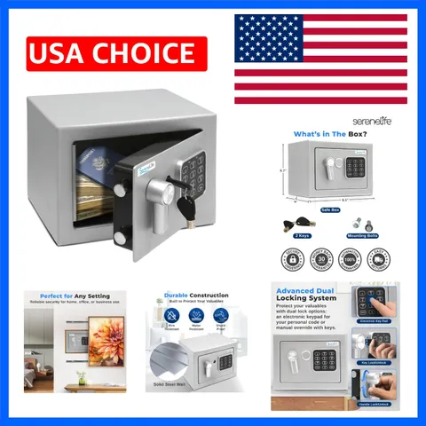 Heavy Duty 9.1 x 6.7' Electronic Safe Box | Digital Touch Pad Lockbox with Co...