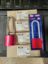 1 Box of 6 Red ABUS 72/40HB75 Lockout Safety Locks & 10 Tags. FREE SHIPPING
