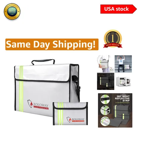 Water Resistant Fireproof Bag 15x12x5 - Safe Storage for Documents & Valuables