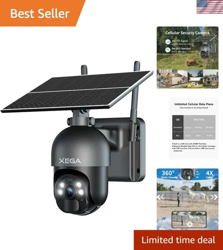 Smart 4G LTE Security Camera with Solar Power, Night Vision & PIR Detection