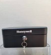 Honeywell Black Key Lockbox with Removable Tray, Money Safe for Cash