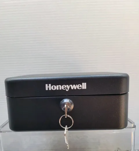 Honeywell Black Key Lockbox with Removable Tray, Money Safe for Cash