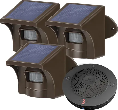 Solar Wireless Driveway Alarm System - 1/2 Mile Range, 3 Sensors, Weatherproof
