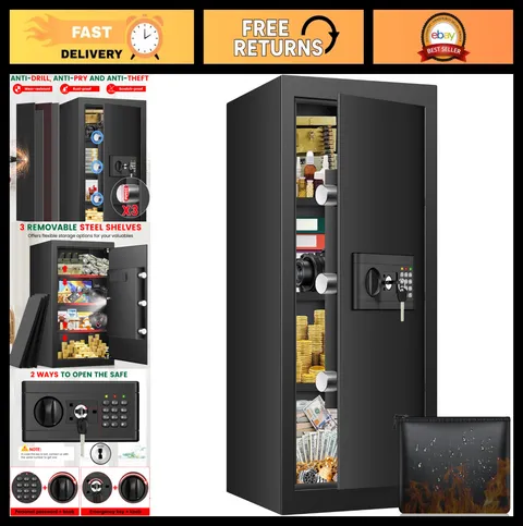 Large 7.0 Cuft Fireproof Waterproof Safe Box, Digital Keypad, Anti-Theft, 3 Shel