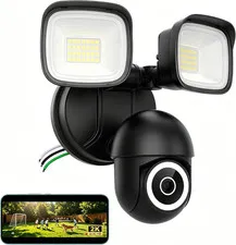 2K Floodlight Camera, 360° PTZ 3500LM Hardwired Security Cam Black | AI Detectio