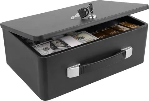 Fireproof Document Box with Key Lock, Portable Metal Safe Box with Carrying H...
