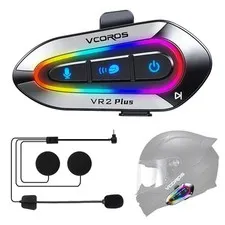 Motorcycle Helmet Headset with RGB Lights, 2-Way 2 VR2 Plus Hard Microphone