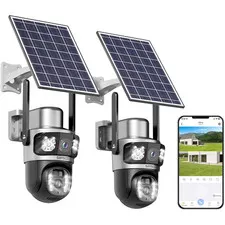 4K Dual Lens Solar Security Cameras Wireless Outdoor 2Pack,5Ghz&2.4Ghz Wifi 360°