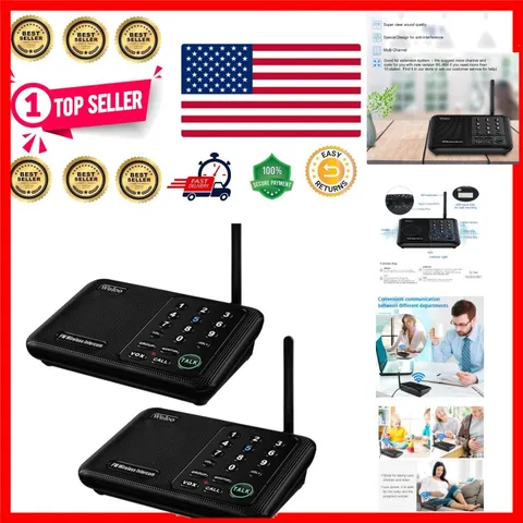 Wireless Intercom System: 1 Mile Range, 10 Channels for Home & Office - 2 Pack