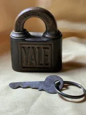 Antique YALE Pin Tumbler Ironsides Padlock Original Working Key pre-1915