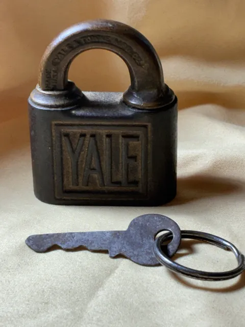 Antique YALE Pin Tumbler Ironsides Padlock Original Working Key pre-1915