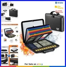 Fireproof Document Box 13 Pocket Accordion File Organizer Hard Shell Lock Water