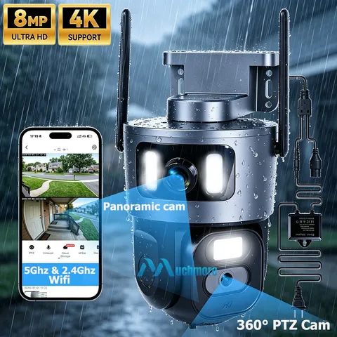 4K 8MP Dual Lens WiFi IP Camera Wireless Outdoor 360° PTZ Security 2-Way Audio