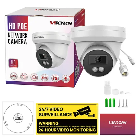 Vikylin 4K 8MP POE Camera Onvif Indoor Outdoor Night Vision Wired NDAA IP Camera
