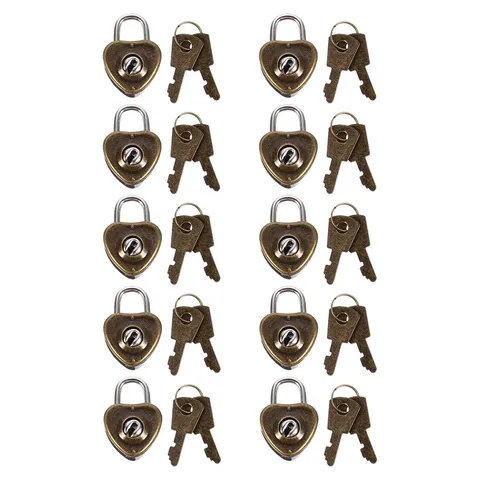 10Pcs Sturdy Iron Heart Shape Mini Padlocks Cabinet Drawer Locks for Travel