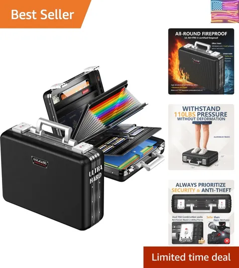 Fireproof Document Box, Ultra Hard Case All-Around Fireproof Box with TSA Loc...