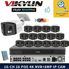VIKYLIN SmartFind 16POE 16CH NVR Set Dual Color light 180 view 8MP IP Camera Lot
