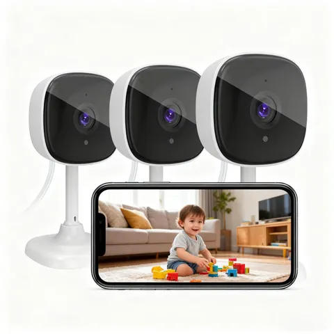 3 Pack Wired Indoor Security Camera, Dual Use Baby Monitor Pet Cam, Motion De...