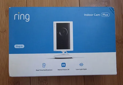 Ring Indoor Cam Plus Retinal Vision 2K Low Light Sight W/ Motion Detection NEW