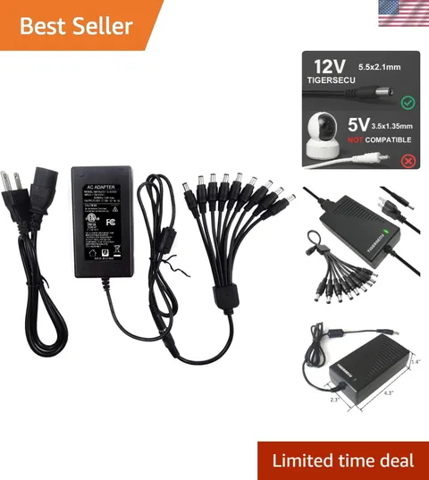 12V 5A Security Camera Power Adapter with 9-Way Splitter for Multiple Devices