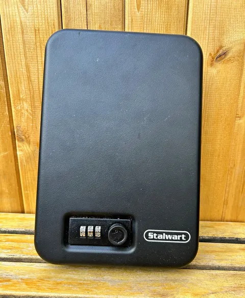 Stalwart Portable Small Metal Lock Box Safe, 3-Digit Combination, Black Matte