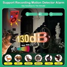 Solar Motion Detector Alarm Dog Barking 13 Sounds Flash Light Animal Repellent