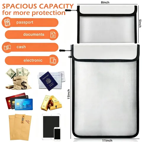 Fireproof Waterproof Document Bag Upgraded Two Pockets  2000℉ Protection