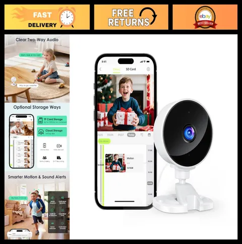 Indoor Security Camera for Baby Monitor & Pets, 2.4GHz WiFi, Motion Detection, N