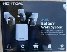 Night Owl 2K HD Battery Wi-Fi System Security Hub W/3 Cameras (WHT) Expandable