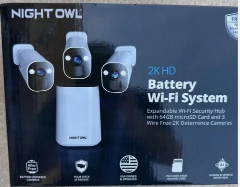 Night Owl 2K HD Battery Wi-Fi System Security Hub W/3 Cameras (WHT) Expandable