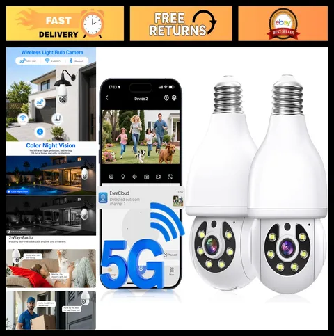 Wireless Light Bulb Security Camera, 5G/2.4GHz, Color Night Vision, Motion Detec
