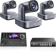 4K NDI PTZ Camera Bundle/Kit - 3-Pack 20X Optical + 8X Digital Zoom AI Tracking