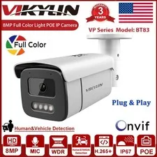 Vikylin 4K 8MP PoE Security IP Camera w/ Audio Outdoor Full Color Night Vision