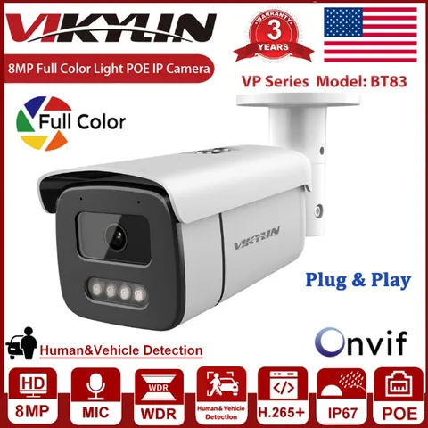 Vikylin 4K 8MP PoE Security IP Camera w/ Audio Outdoor Full Color Night Vision