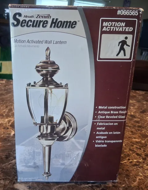 NEW Secure Home Heath Zenith Outdoor Motion Activated Wall Lantern Antique Brass