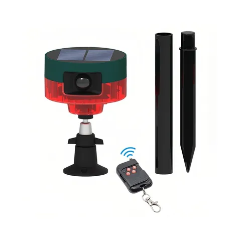 Solar Motion Sensor Alarm Repellent 360°Motion Detector Loud Siren LED Flashi...