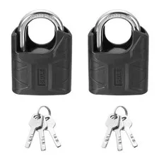 2Pcs High Security Solid Steel Padlock with Key, Black (2 Inch)