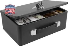 Fireproof Document Box with Key Lock, Portable Metal Safe Box with Carrying Hand