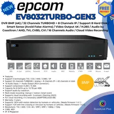Epcom EV8032TURBO-GEN3 DVR 8MP (4K) 32CH TURBOHD+ 8CH IP/Video Output 4K/ ONVIF