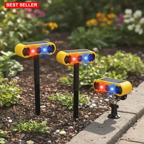 Motion Sensor Alarm 2 Pack Solar Power 13 Sounds Loud Noisemakers Fence