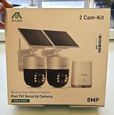 Soliom SH801 2-Cam Wireless Wi‑Fi Solar/Battery Pan/Tilt Night Vision 8MP