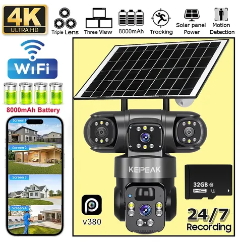 Solar Home Security Camera Wireless WiFi Outdoor Pan/Tilt 4K Surveillance System