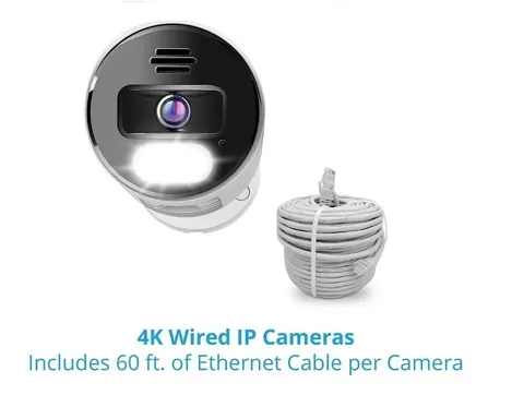 Night Owl Wired 2-Way Audio Siren IP8 IP-8LTA-B with 60ft Ethernet Cable