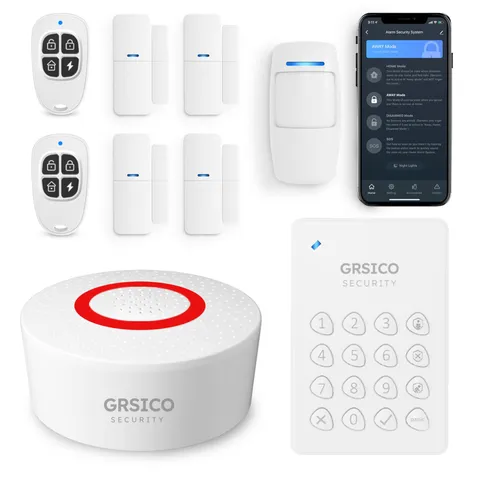 GRSICO Wireless Alarm System 9 Piece Kit, WiFi Alarm System for Home Security...