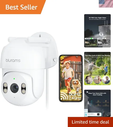 Weatherproof 2K Outdoor Camera with AI Motion Tracking & Mobile Control