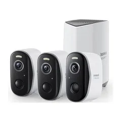 Baseus Security N1 White Alexa Enabled Outdoor Camera 2K 3-Cam Kit Sealed