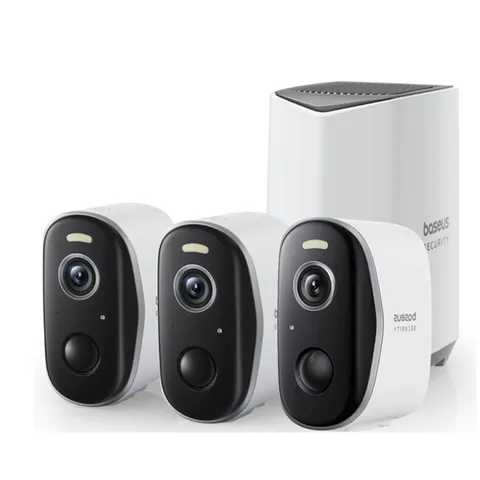 Baseus Security N1 White Alexa Enabled Outdoor Camera 2K 3-Cam Kit Sealed