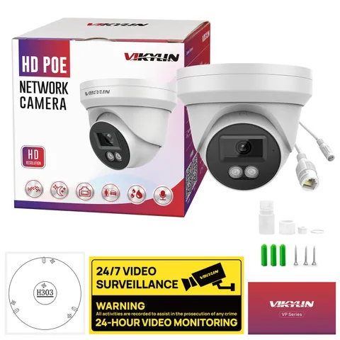 Vikylin 5MP Turret PoE IP Camera Security Camera Outdoor Color Night Vision AI